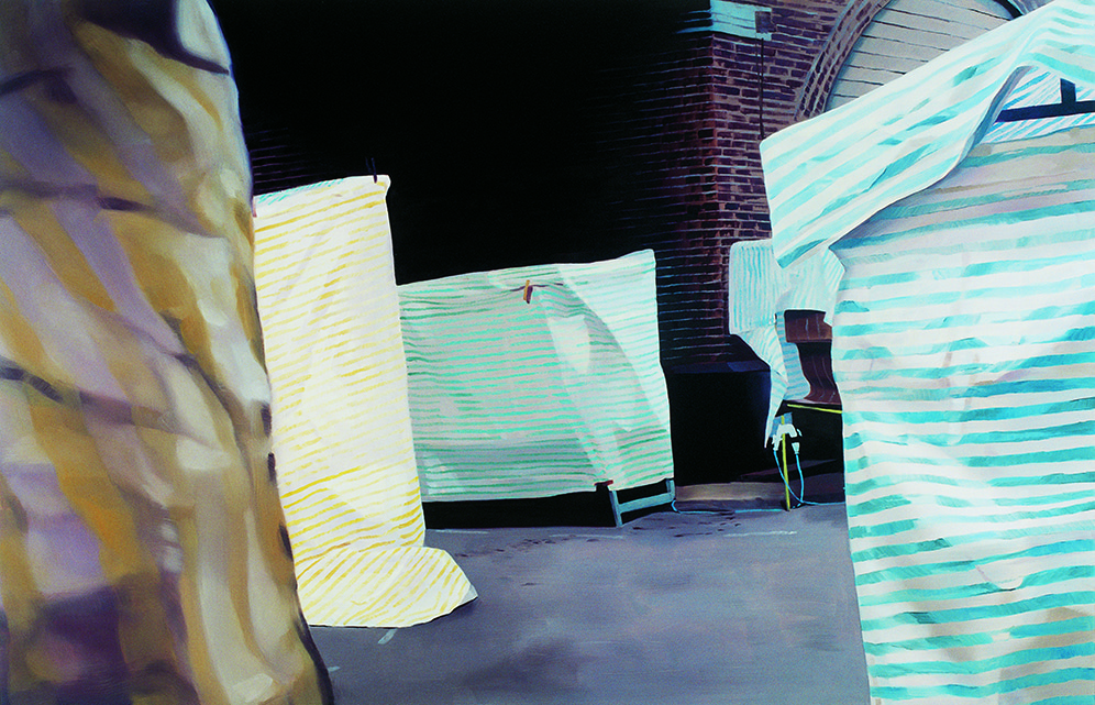 Janice McNab, Eastenders, ‘The Market, Walford’ (2002), 110x170cm, oil on board