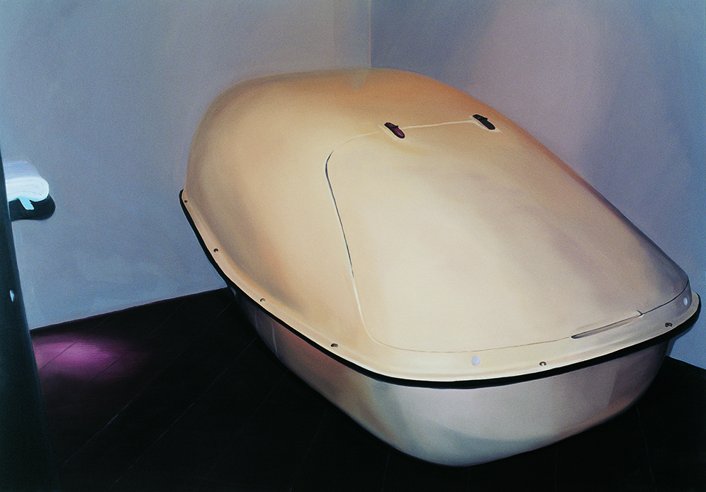 Janice McNab, Tanks and Chairs, ‘Tank II, Meadow’ (2003), 122x180cm, oil on board