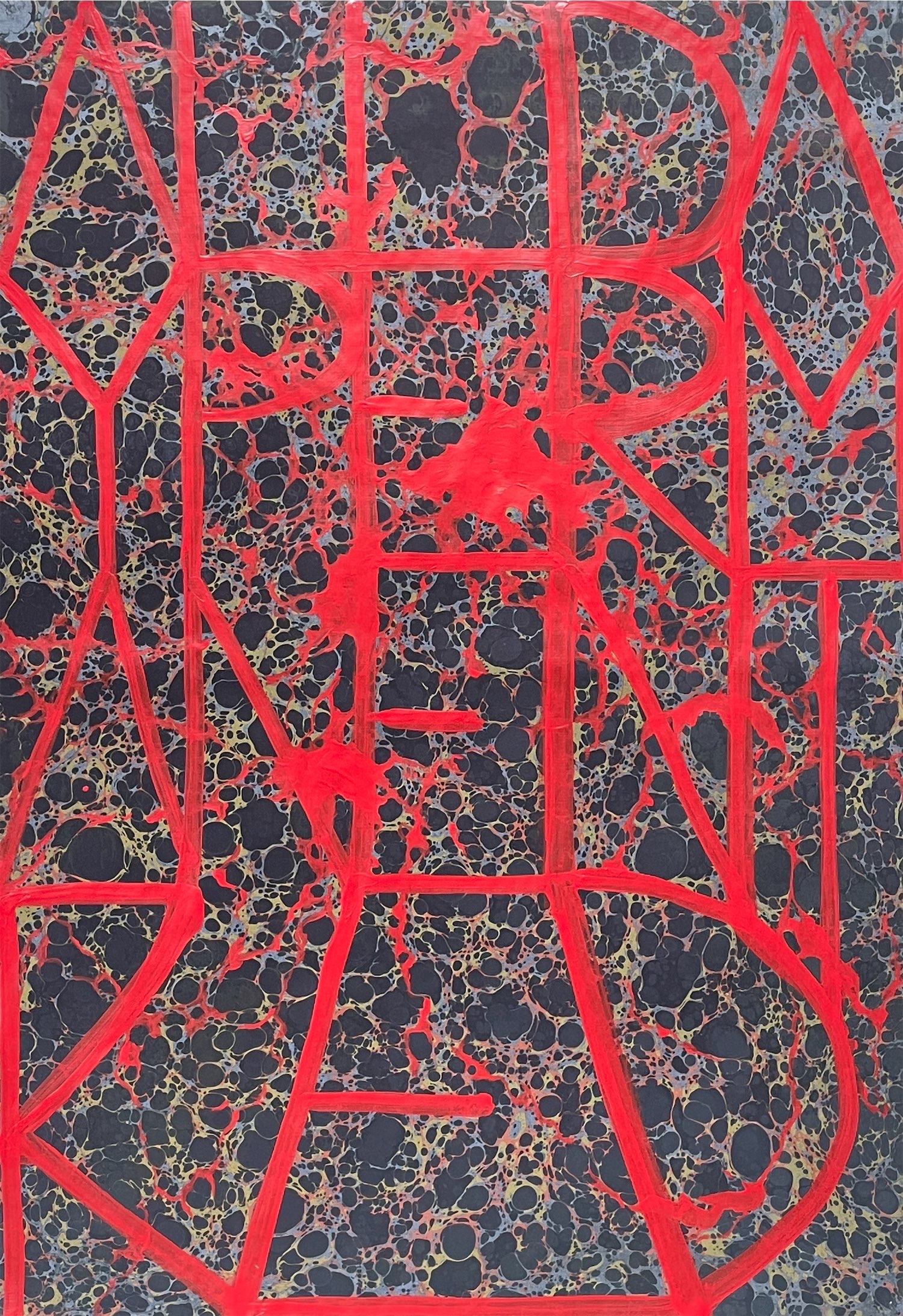 Janice McNab, The Ghost Artist — All Day Permanent Red (2022), 64x44cm, oil on acrylic on Ann Muir marbled paper