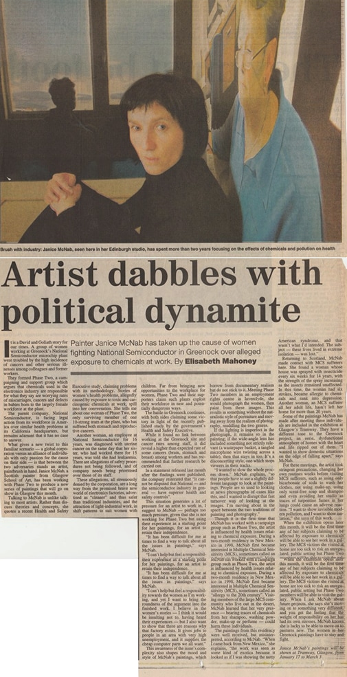 ‘Artist dabbles with political dynamite’ by Elisabeth Mahoney. Review published in ‘The Times’ (2001).