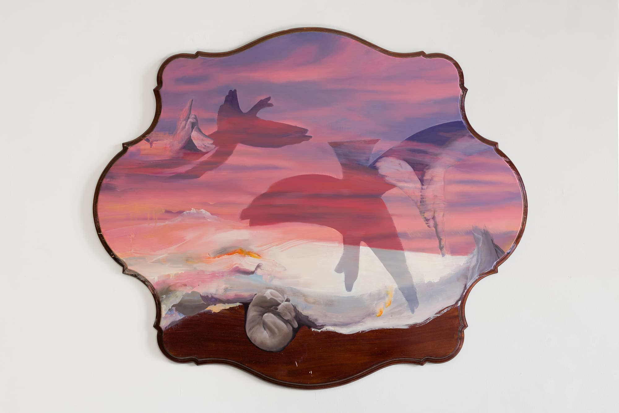 Shadow Sky, 2025, oil on C19th mahogany tabletop, 95 x 115cm