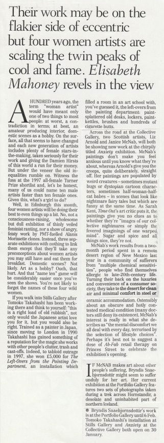 ‘Their work may be on the flakier side’ by Elisabeth Mahoney. Review published in ‘The Times’, (1999).