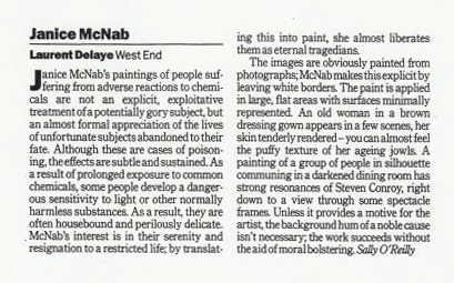 ‘Janice McNab at Laurent Delaye’ by Sally O’Reilly (2001). Review published in ‘Time Out’, London.